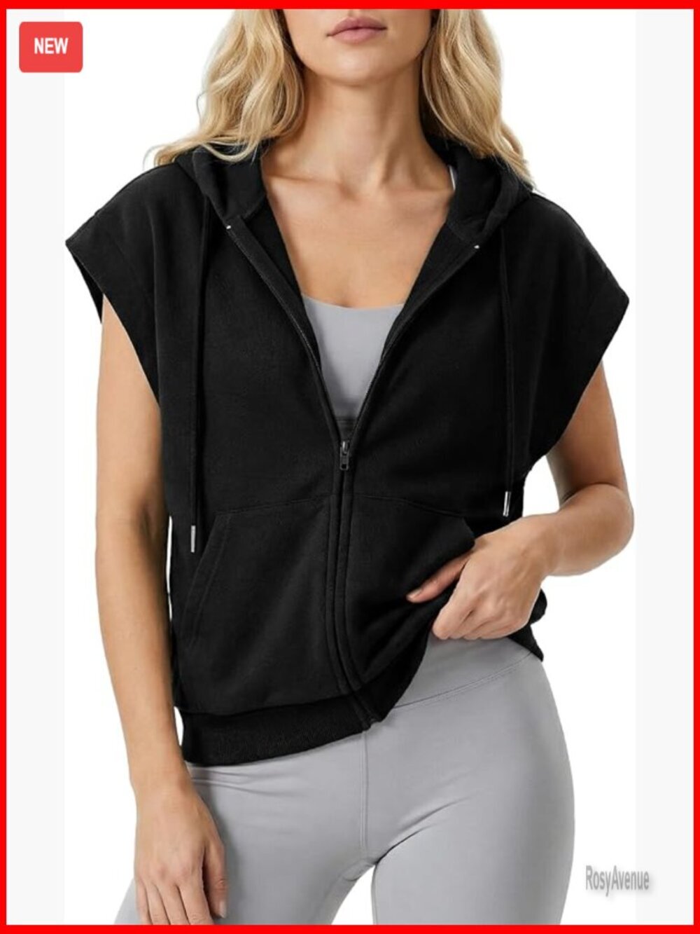 Women's Lightweight Sleeveless Full Zip Hoodie Vest with Kanga Pockets